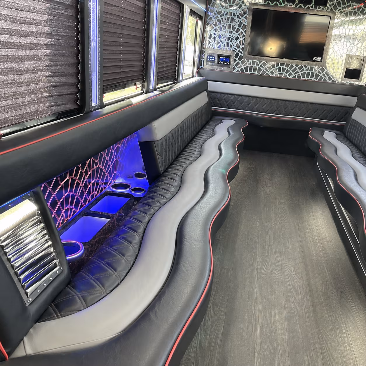 Passenger watching the Newport News scenery during a regional party bus road trip